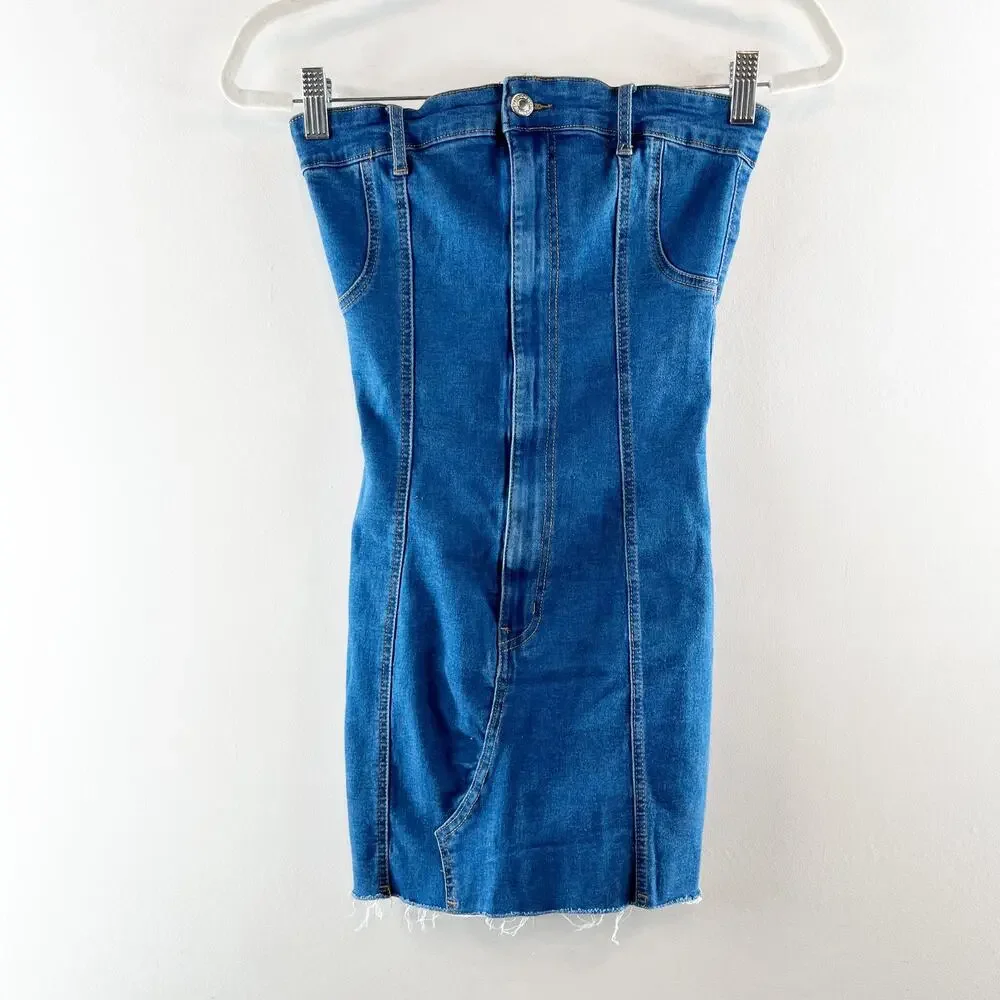 Edikted Strapless Ebony Bodycon Denim Mini Dress Blue Small - Picture 3 of 8